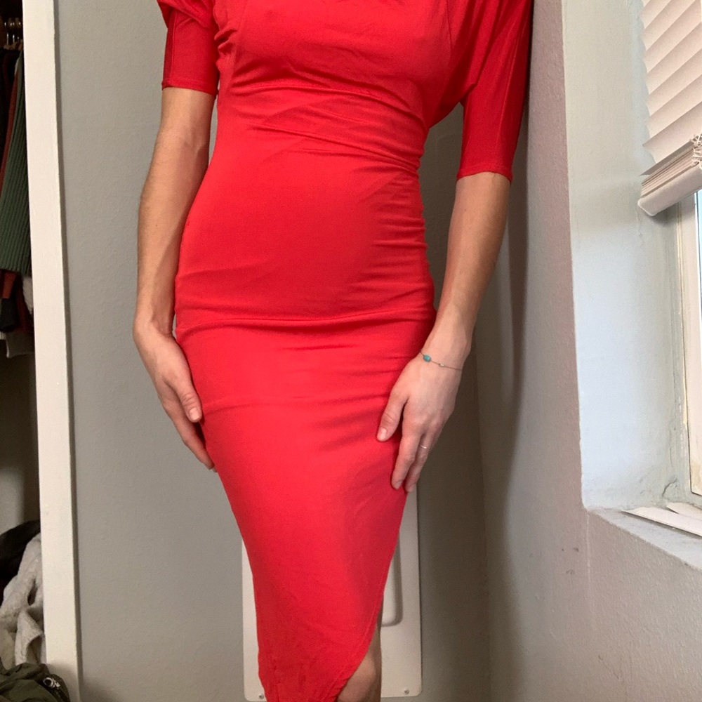 Vibrant red asymmetrical cocktail dress